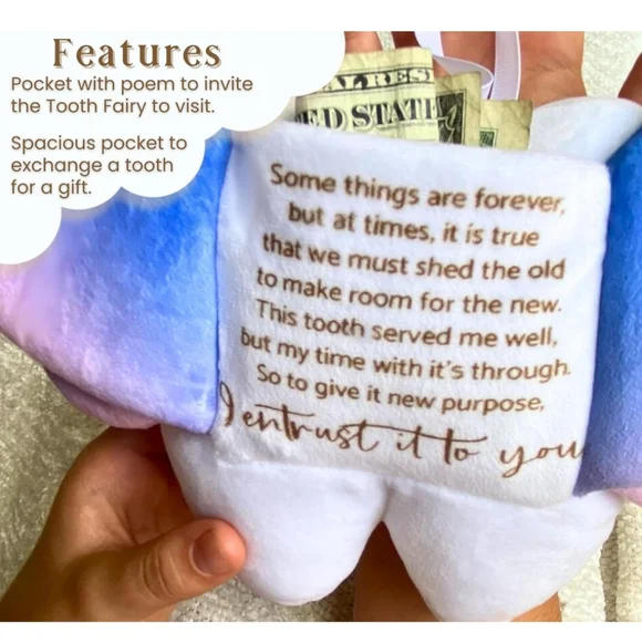 Squishie Tooth Fairy Holder Door Pillow with Pocket and Poem Hanging Plushie - Picture 2 of 5